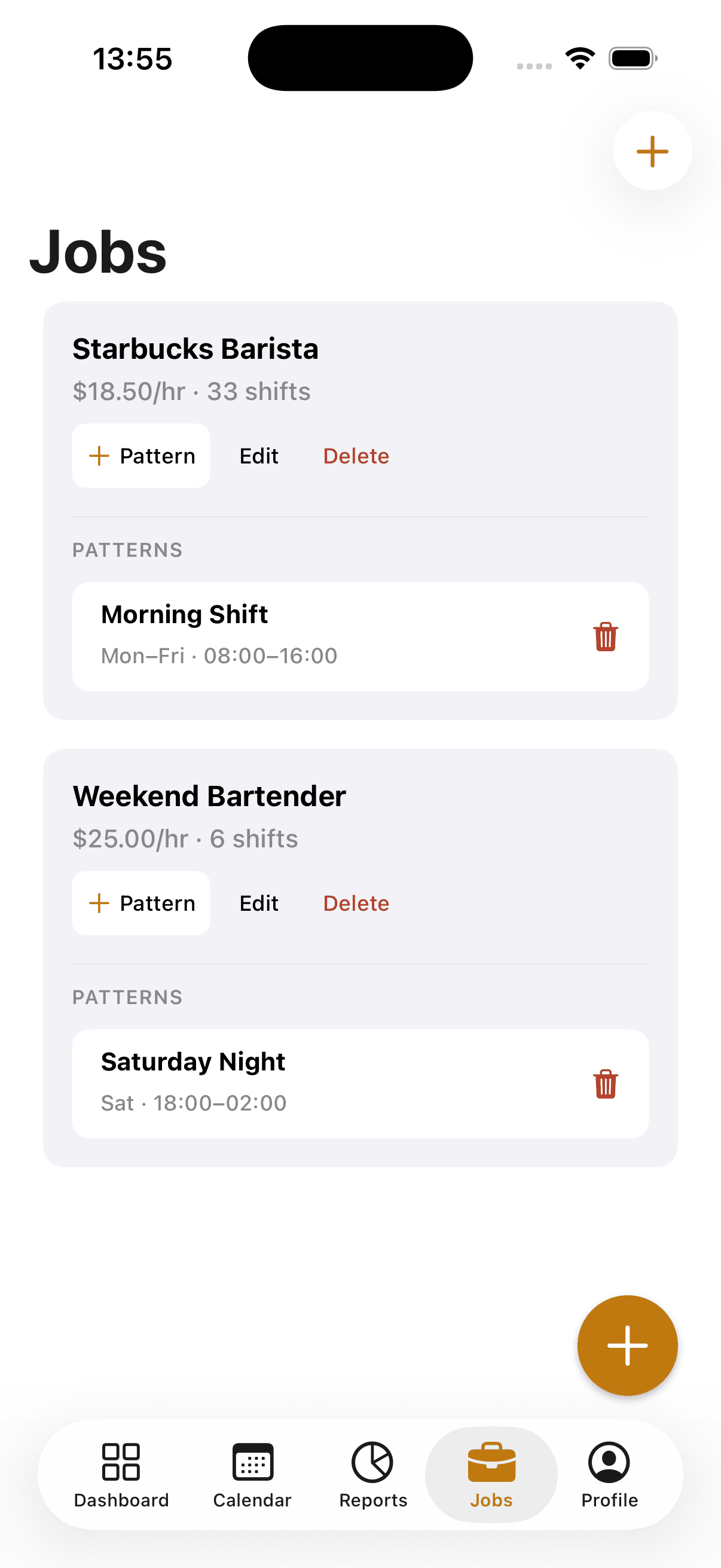 WageFlow jobs screen for managing different hourly rates